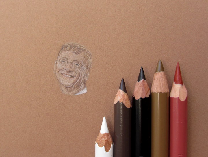 coloured pencil portrait of Bill Gates