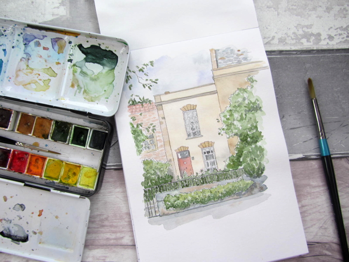 house in Wells, watercolour illustration