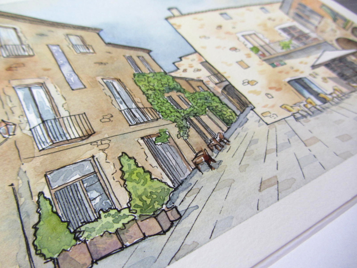 urban sketching watercolour peratallada