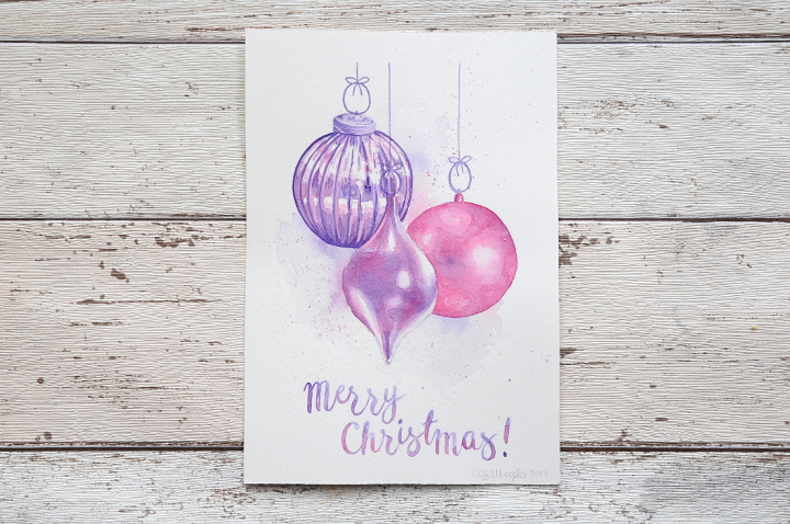 Watercolour christmas card - baubles